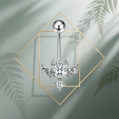Three-dimensional Heart Shape Copper Belly Ring With Electroplated Platinum Plated Finish And Zircon Inlay