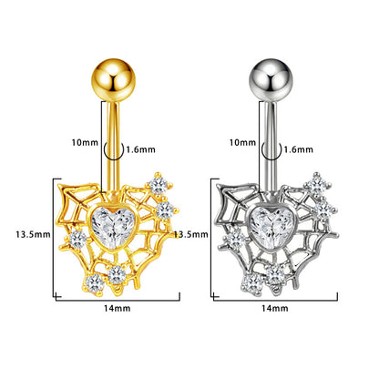 Three-dimensional Heart Shape Copper Belly Ring With Electroplated Platinum Plated Finish And Zircon Inlay
