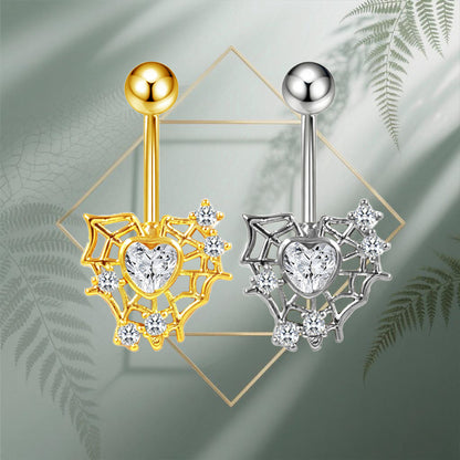Three-dimensional Heart Shape Copper Belly Ring With Electroplated Platinum Plated Finish And Zircon Inlay
