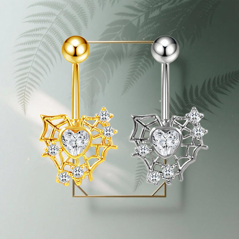 Three-dimensional Heart Shape Copper Belly Ring With Electroplated Platinum Plated Finish And Zircon Inlay