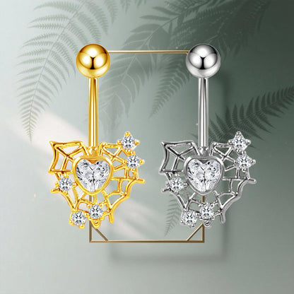 Three-dimensional Heart Shape Copper Belly Ring With Electroplated Platinum Plated Finish And Zircon Inlay