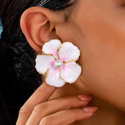 Elegant Pink Alloy Flowers For Women Featuring Pearl Inlay, Perfect For Holiday Occasions