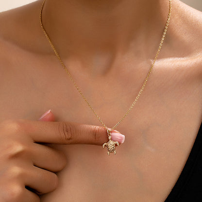 Tortoise Pendant Necklace For Women In Golden Alloy, Perfect For School Wear Featuring A Stylish Turtle Design