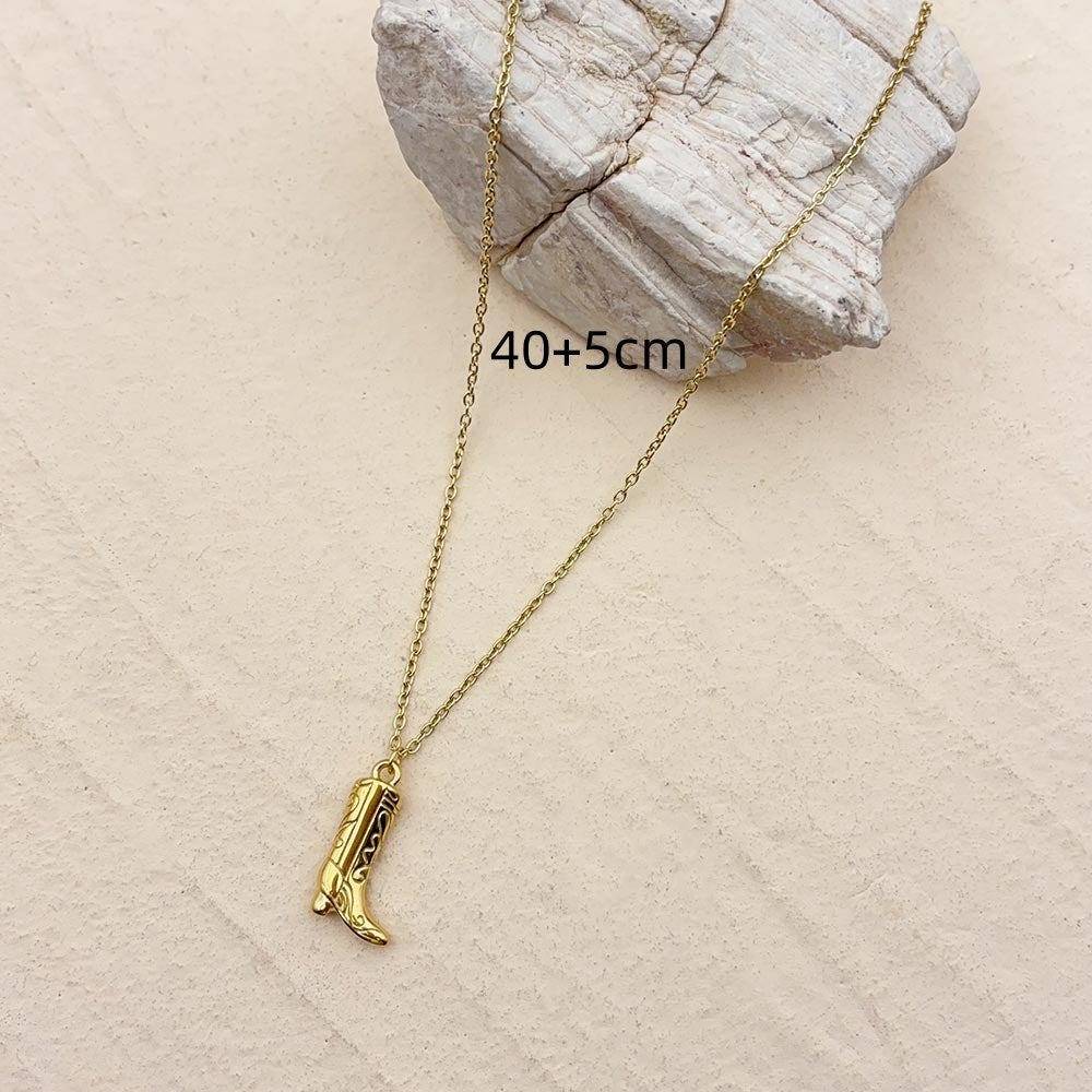 Waterproof Non Tarnish Boots Pendant Necklace For Women In 304 Stainless Steel With 18K Real Gold Plated Cable Chain