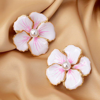 Elegant Pink Alloy Flowers For Women Featuring Pearl Inlay, Perfect For Holiday Occasions