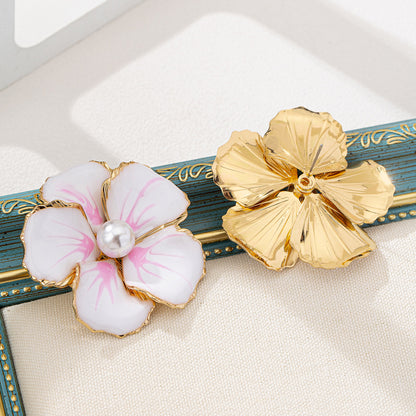 Elegant Pink Alloy Flowers For Women Featuring Pearl Inlay, Perfect For Holiday Occasions