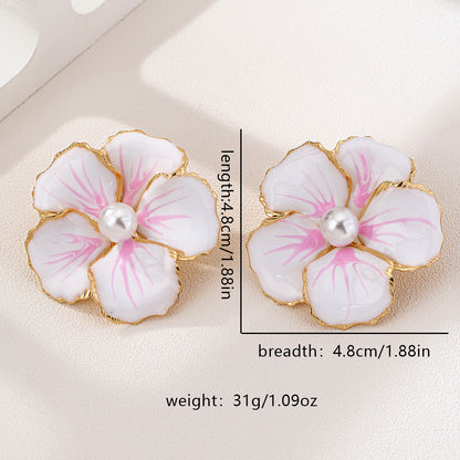 Elegant Pink Alloy Flowers For Women Featuring Pearl Inlay, Perfect For Holiday Occasions