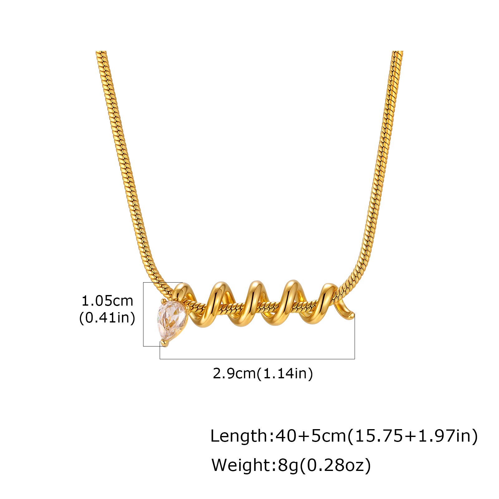 IG Style Snake Necklace For Women Featuring 304 Stainless Steel With 18K Real Gold Plated And Zircon Inlay On Snake Chain