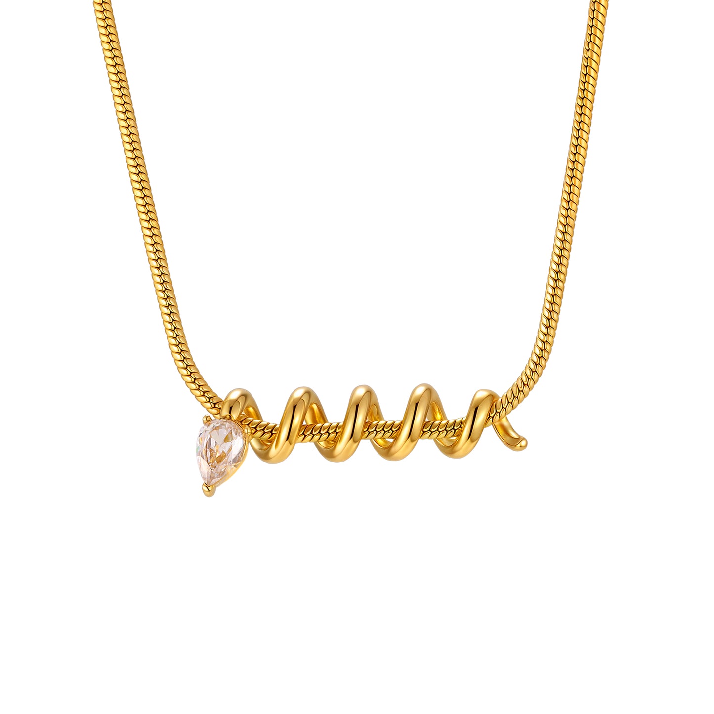IG Style Snake Necklace For Women Featuring 304 Stainless Steel With 18K Real Gold Plated And Zircon Inlay On Snake Chain