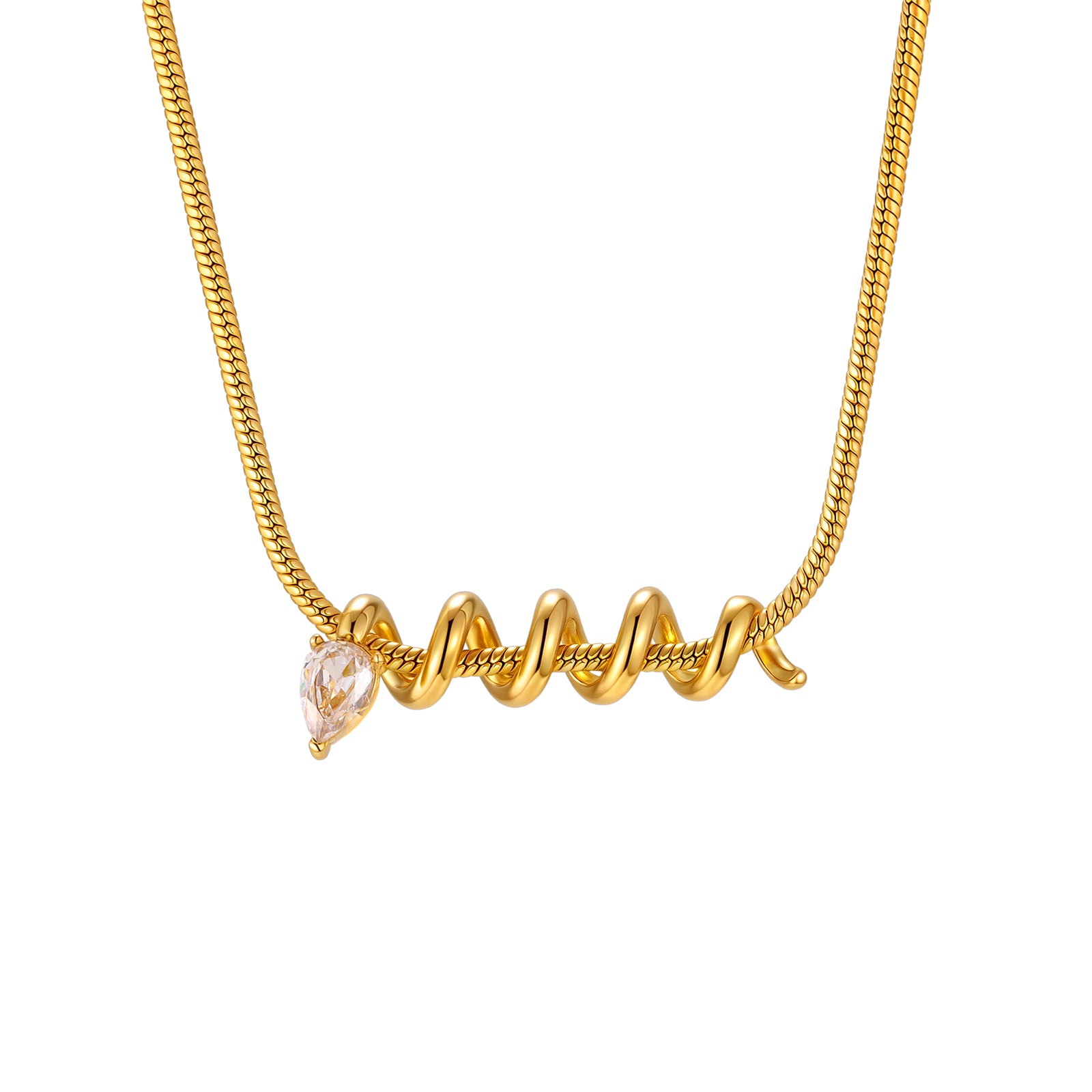 IG Style Snake Necklace For Women Featuring 304 Stainless Steel With 18K Real Gold Plated And Zircon Inlay On Snake Chain
