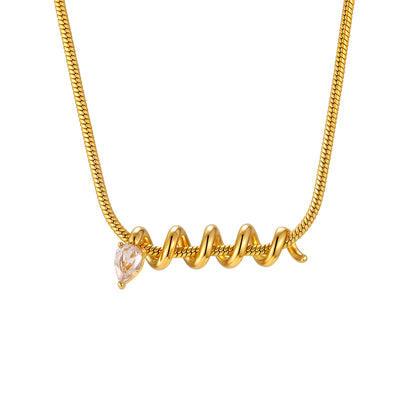 IG Style Snake Necklace For Women Featuring 304 Stainless Steel With 18K Real Gold Plated And Zircon Inlay On Snake Chain