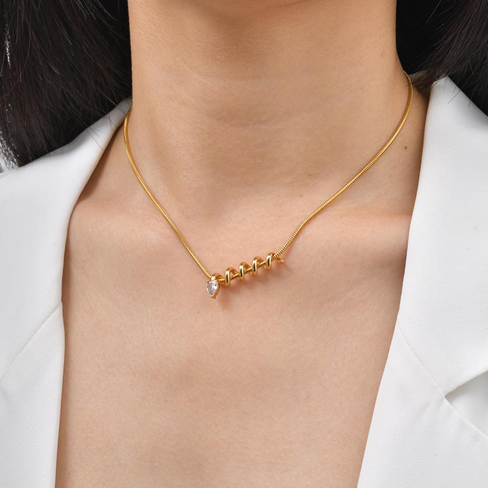 IG Style Snake Necklace For Women Featuring 304 Stainless Steel With 18K Real Gold Plated And Zircon Inlay On Snake Chain