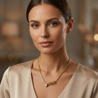IG Style Snake Necklace For Women Featuring 304 Stainless Steel With 18K Real Gold Plated And Zircon Inlay On Snake Chain