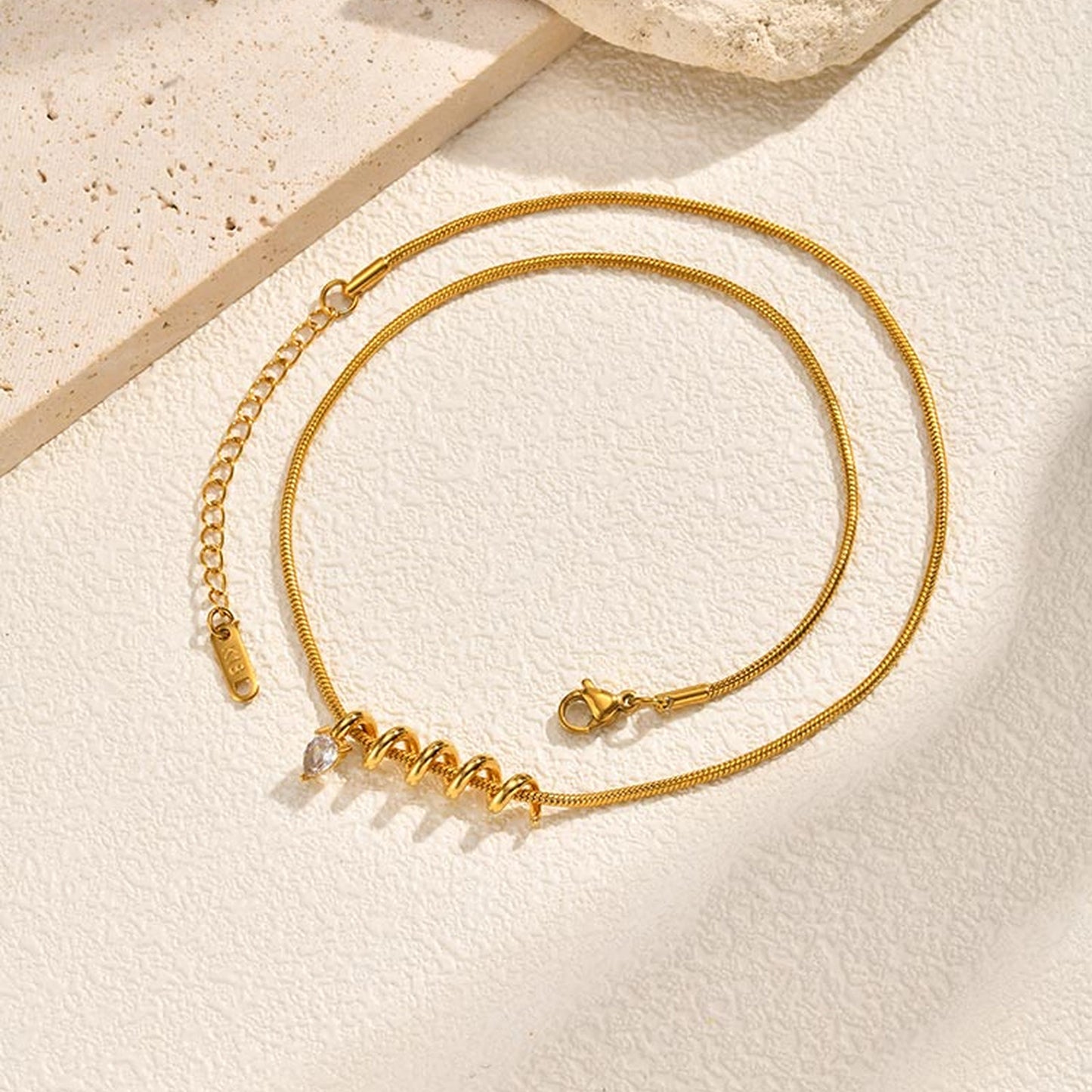 IG Style Snake Necklace For Women Featuring 304 Stainless Steel With 18K Real Gold Plated And Zircon Inlay On Snake Chain