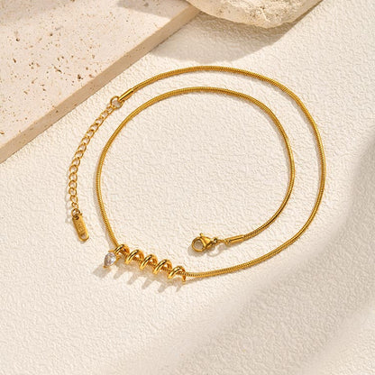 IG Style Snake Necklace For Women Featuring 304 Stainless Steel With 18K Real Gold Plated And Zircon Inlay On Snake Chain