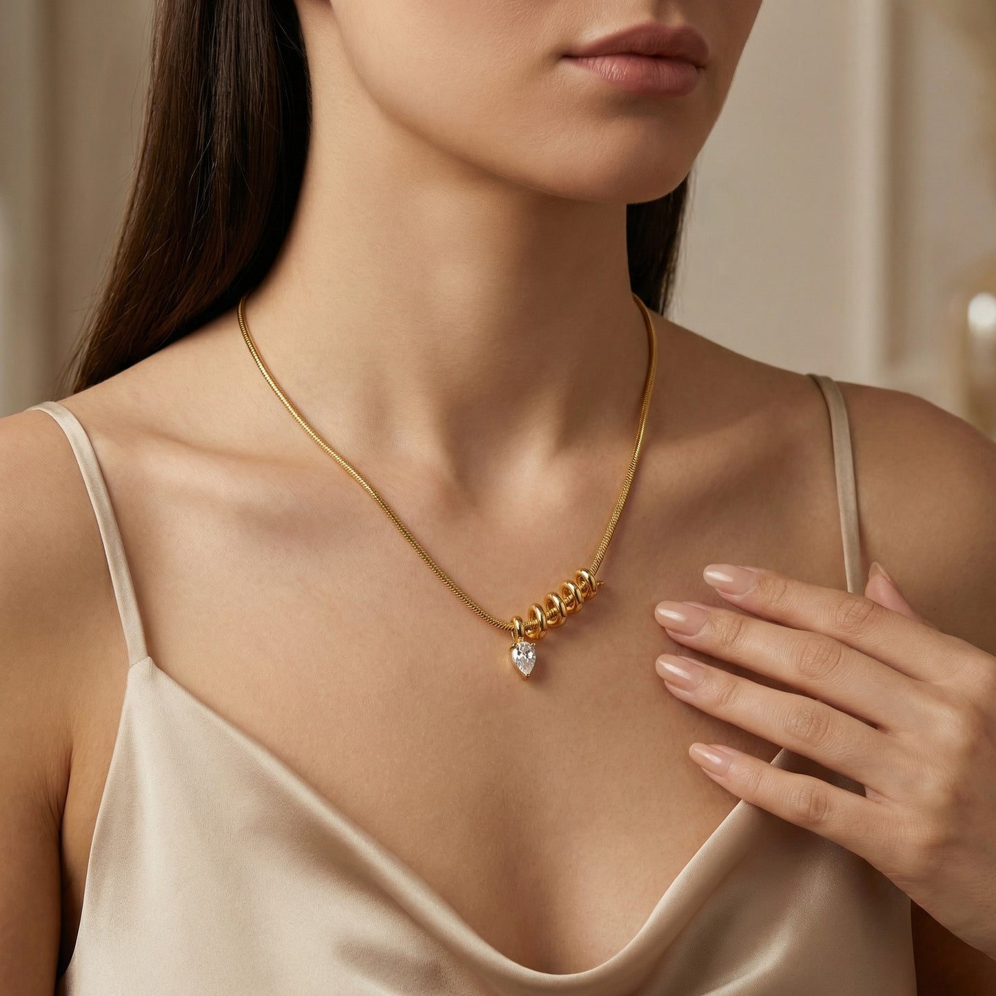 IG Style Snake Necklace For Women Featuring 304 Stainless Steel With 18K Real Gold Plated And Zircon Inlay On Snake Chain