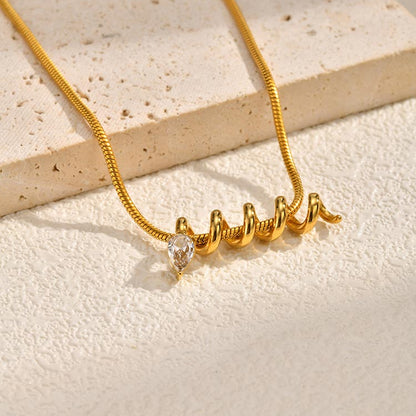IG Style Snake Necklace For Women Featuring 304 Stainless Steel With 18K Real Gold Plated And Zircon Inlay On Snake Chain