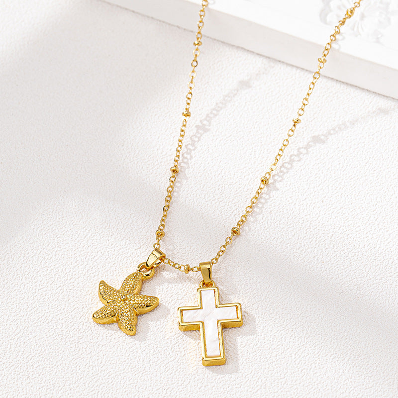 Cross Necklace For Women In Red Cartoon Style, Electroplated Alloy Jewelry Accessory
