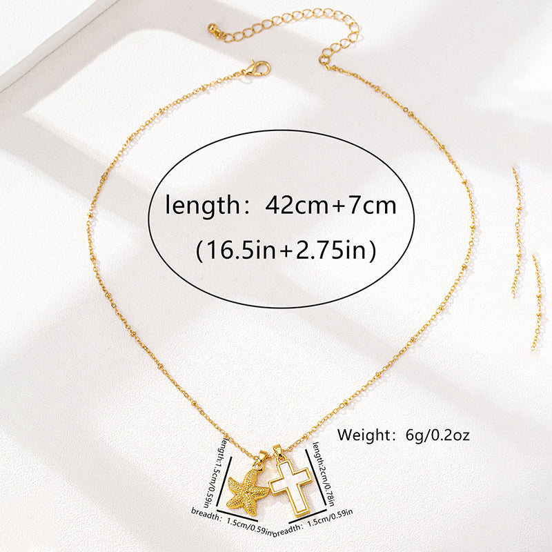 Cross Necklace For Women In Red Cartoon Style, Electroplated Alloy Jewelry Accessory