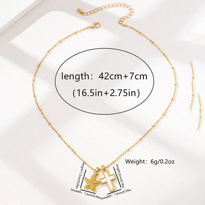 Cross Necklace For Women In Red Cartoon Style, Electroplated Alloy Jewelry Accessory
