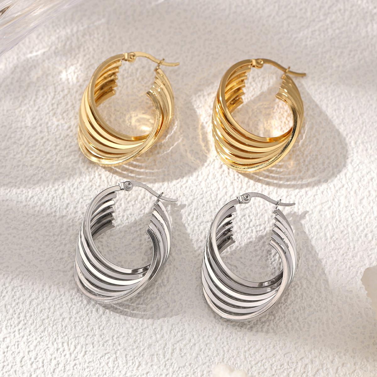 Geometric Earrings For Women Made Of 304 Stainless Steel Featuring Electroplated 18K Real Gold Plated With PVD Coated Finish