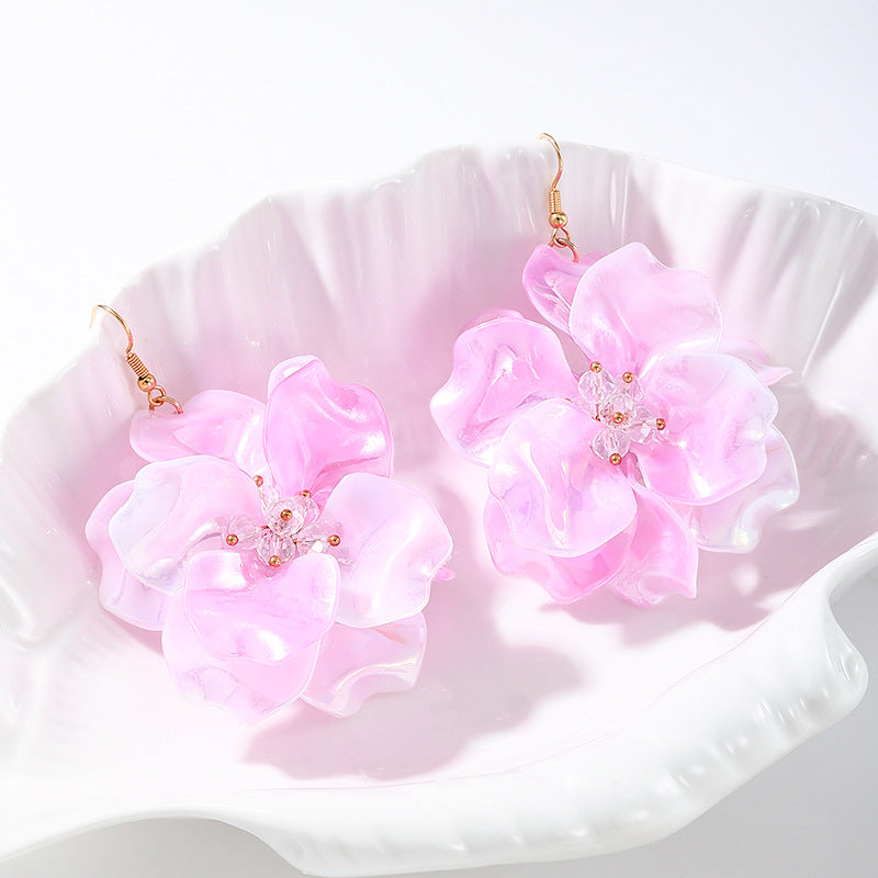 Exaggerated Pink Acrylic Beaded Flowers For Women Featuring Acrylic Inlay Material