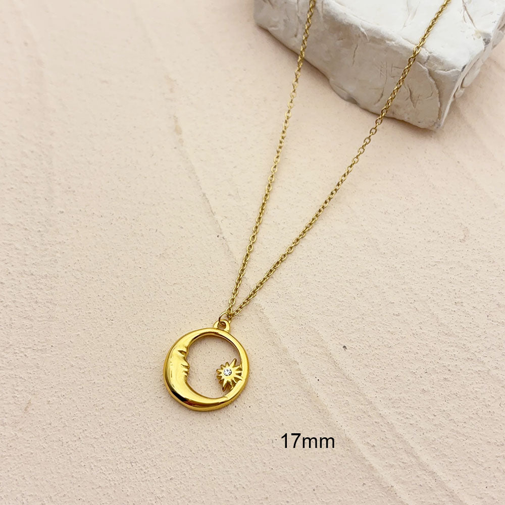 Star Pendant Necklace For Women In 304 Stainless Steel With 18K Real Gold Plated Finish And Zircon Inlay On Cable Chain