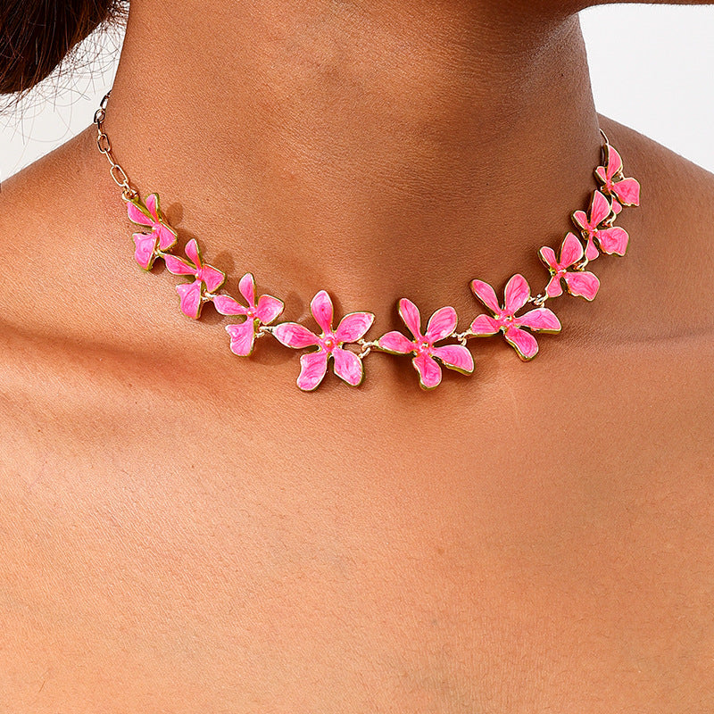 Enamel Green Flowers Necklace For Women In Alloy, Perfect For Banquet Occasions