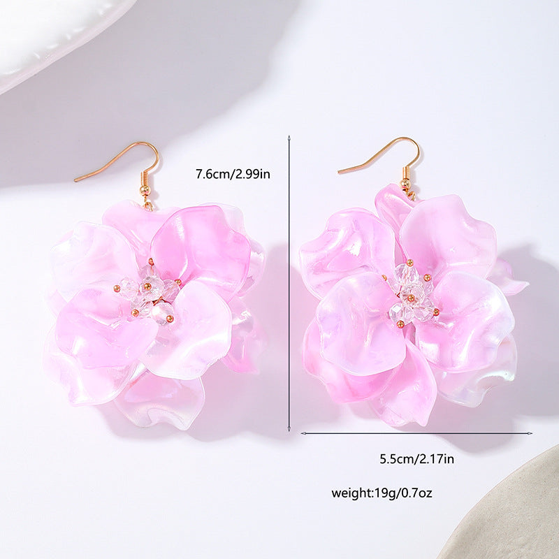 Exaggerated Pink Acrylic Beaded Flowers For Women Featuring Acrylic Inlay Material