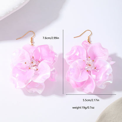 Exaggerated Pink Acrylic Beaded Flowers For Women Featuring Acrylic Inlay Material