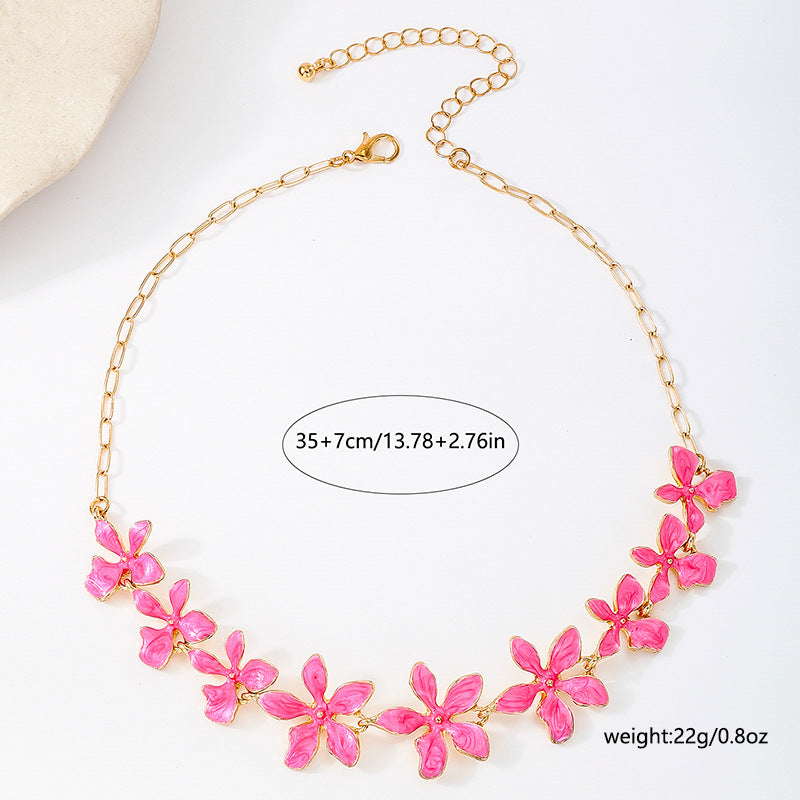 Enamel Green Flowers Necklace For Women In Alloy, Perfect For Banquet Occasions