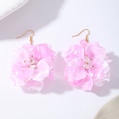 Exaggerated Pink Acrylic Beaded Flowers For Women Featuring Acrylic Inlay Material
