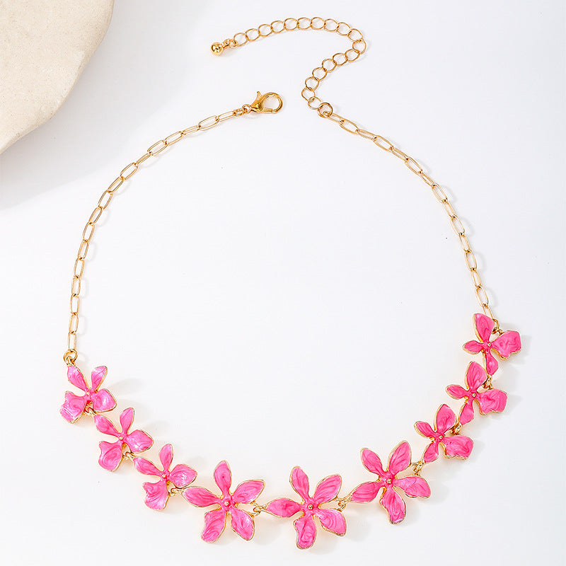 Enamel Green Flowers Necklace For Women In Alloy, Perfect For Banquet Occasions