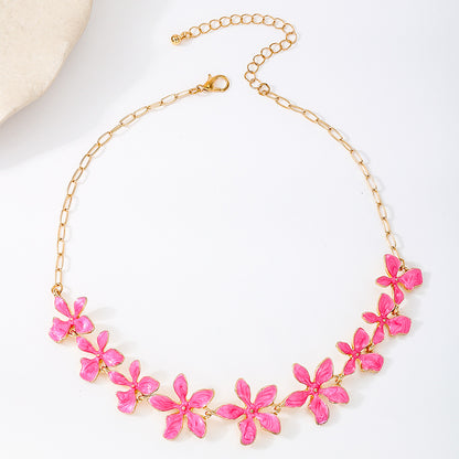 Enamel Green Flowers Necklace For Women In Alloy, Perfect For Banquet Occasions