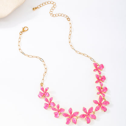 Enamel Green Flowers Necklace For Women In Alloy, Perfect For Banquet Occasions