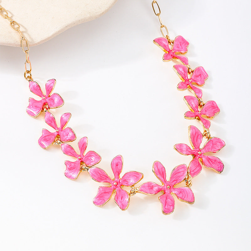 Enamel Green Flowers Necklace For Women In Alloy, Perfect For Banquet Occasions