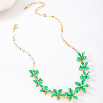 Enamel Green Flowers Necklace For Women In Alloy, Perfect For Banquet Occasions