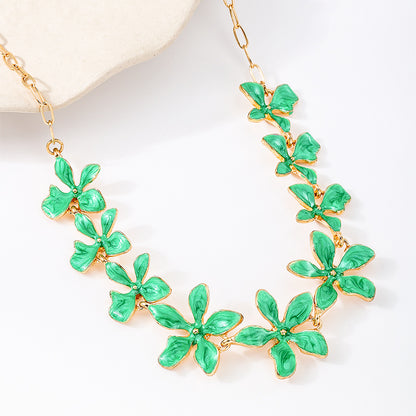 Enamel Green Flowers Necklace For Women In Alloy, Perfect For Banquet Occasions
