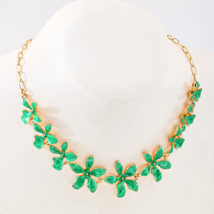 Enamel Green Flowers Necklace For Women In Alloy, Perfect For Banquet Occasions