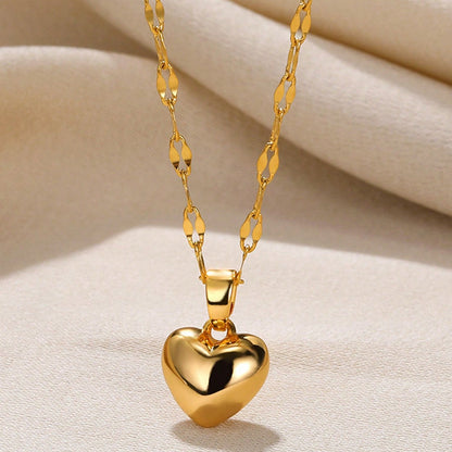 Heart Shape Three-dimensional Jewelry Set For Women In 304 Stainless Steel With 18K Real Gold Plated Lip Chain