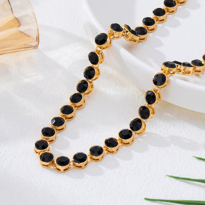 Round Metal Necklace For Women With Rhinestones Inlay