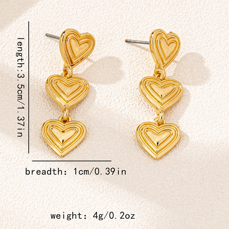 Heart Shape Tassel Earrings For Women In Simple Style, Golden Alloy, Perfect For Banquet