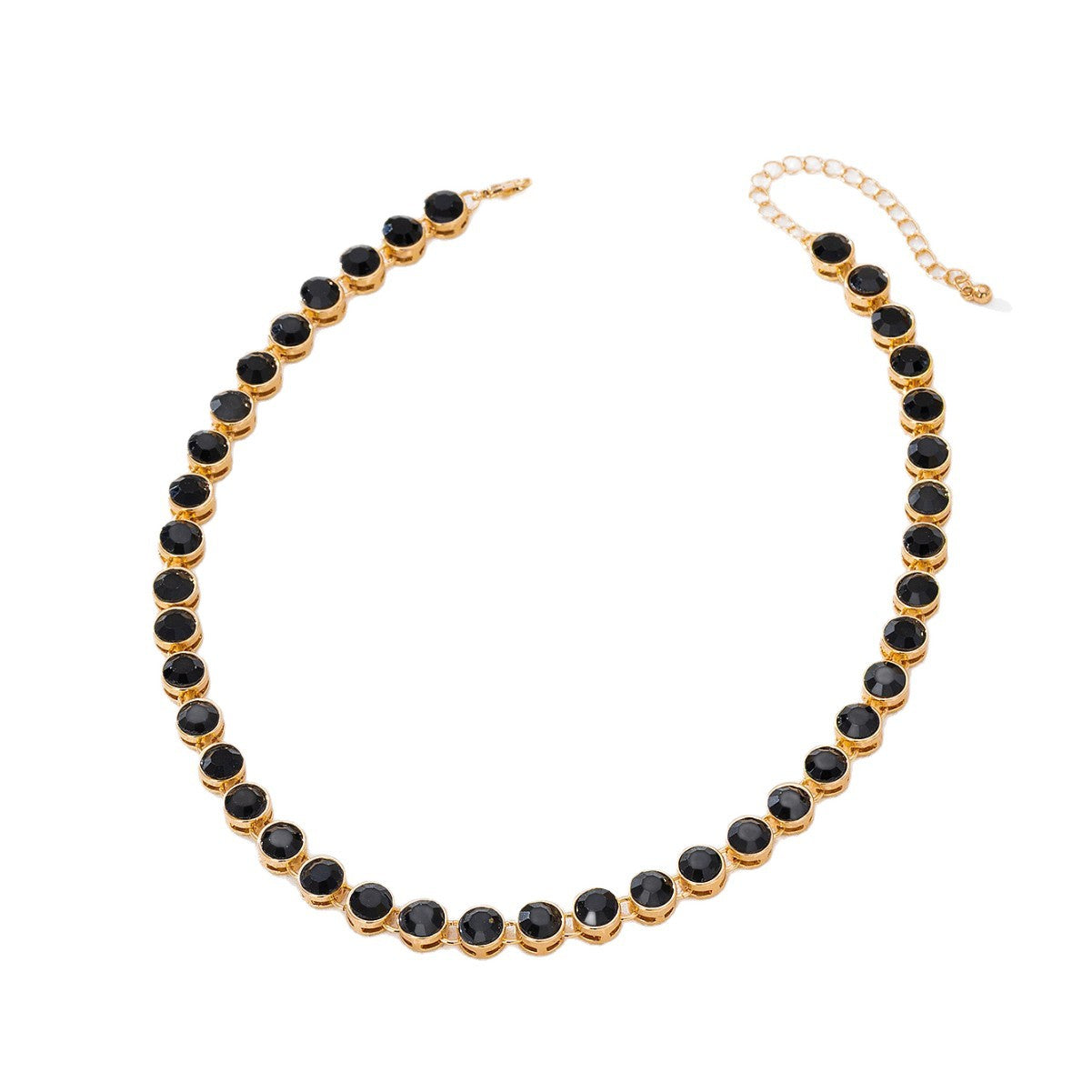 Round Metal Necklace For Women With Rhinestones Inlay