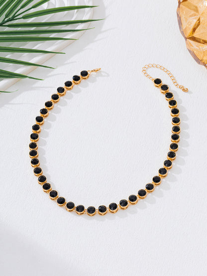 Round Metal Necklace For Women With Rhinestones Inlay