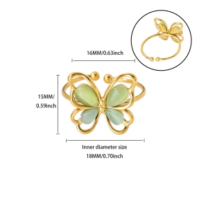 Glam Butterfly Open Ring For Women In Copper With 18K Gold Plating And Zircon Inlay