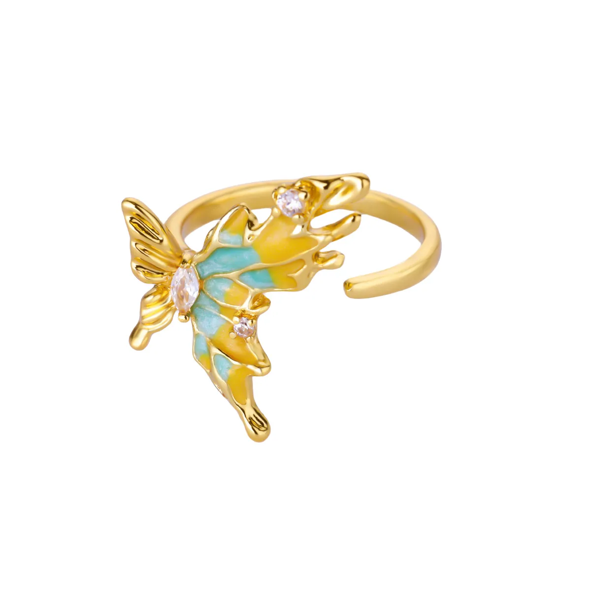 Glam Butterfly Open Ring For Women In Copper With 18K Gold Plating And Zircon Inlay