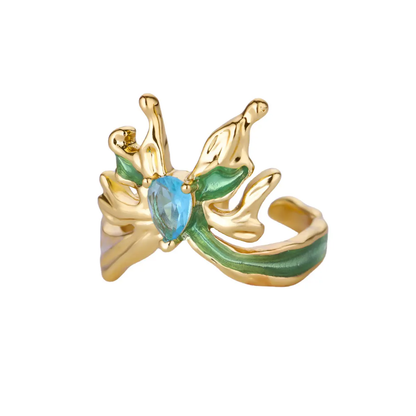 Glam Butterfly Open Ring For Women In Copper With 18K Gold Plating And Zircon Inlay