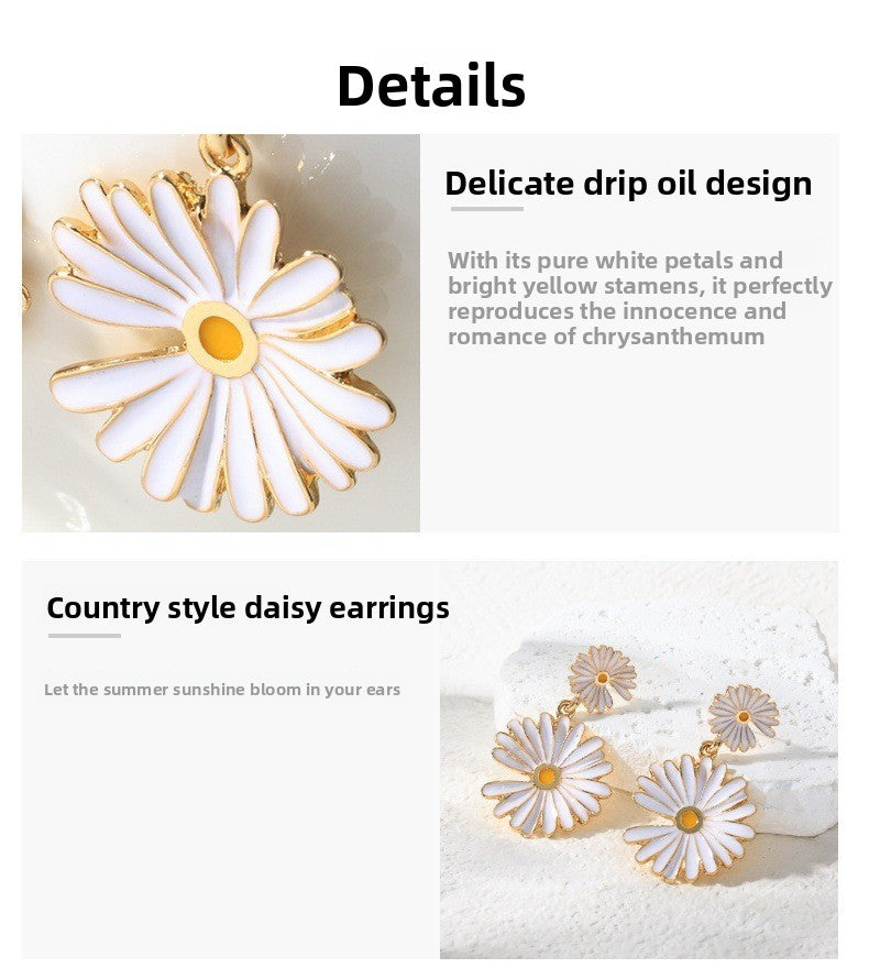 Daisy Earrings For Women In Pastoral Style, Made Of Zinc Alloy With Electroplated Gold Plating Process
