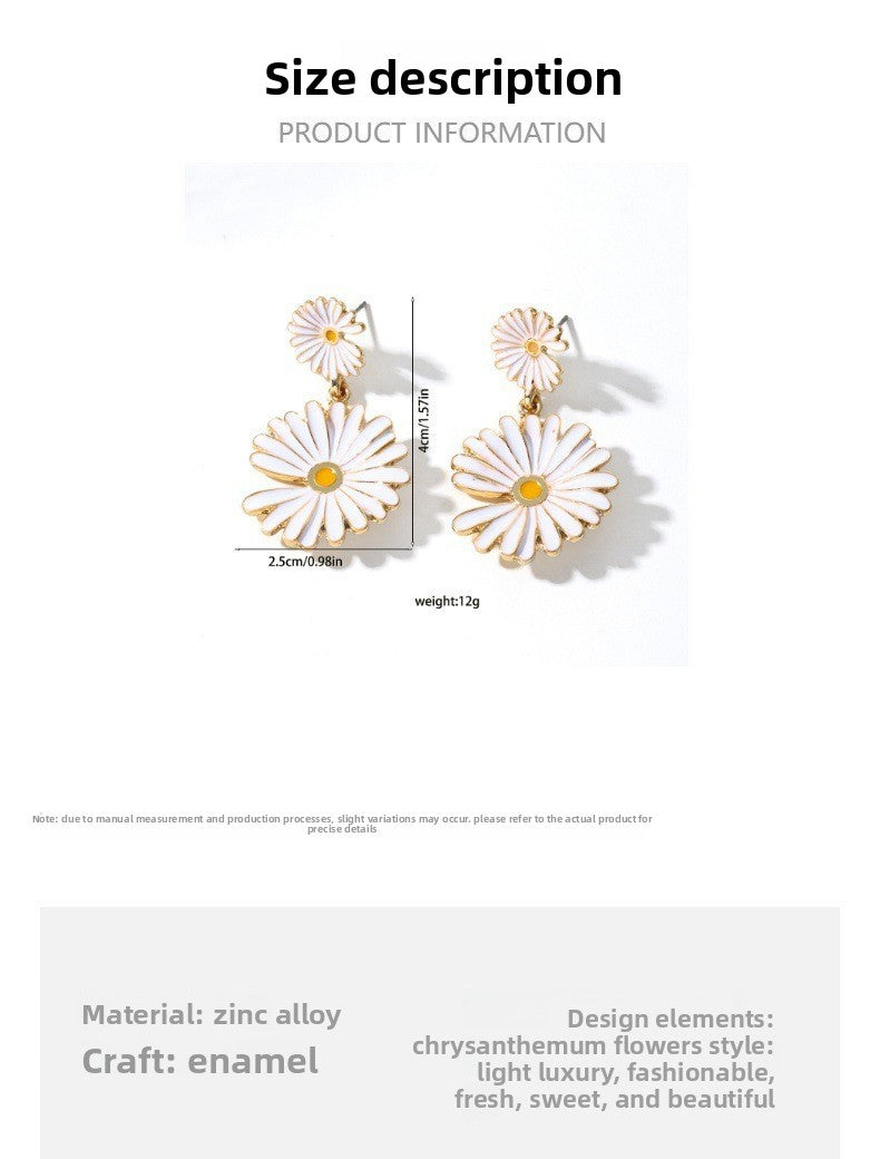 Daisy Earrings For Women In Pastoral Style, Made Of Zinc Alloy With Electroplated Gold Plating Process