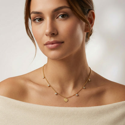 Solid Color Necklace For IG Style Featuring 304 Stainless Steel With 18K Real Gold Plated And Zircon Inlay On Beaded Chain